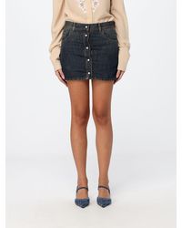 Fendi - Cotton Denim Pencil Mini Skirt With Button Fastening - Lyst