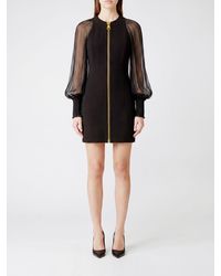 Balmain - Minivestido De Tubo De Jersey Con Mangas Abullonadas Y Cuello Redondo - Lyst
