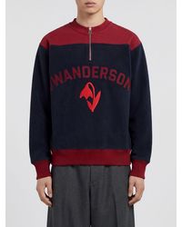 JW Anderson - Bicolour Wool Blend Half-Zip Sweatshirt With Logo - Lyst