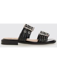 Ganni - Low-Heeled Sandals With Double Strap And Buckles - Lyst