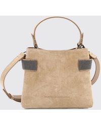 Brunello Cucinelli - Small Suede Handbag With Monili Embellishment - Lyst