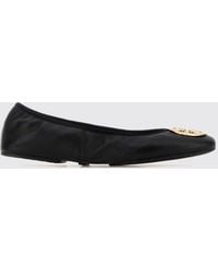Tory Burch - Reva Smooth Leather Ballet Flats With Double T Metallic Logo - Lyst
