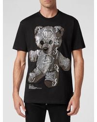 Philipp Plein - Cotton T-Shirt With Teddy Bear Print, Monogram And Rhinestones - Lyst