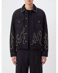 Amiri - Flames Print Denim Jacket With Stud Application - Lyst