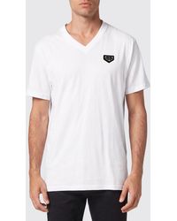 Philipp Plein - V-Neck Short-Sleeved Cotton T-Shirt With Contrast Logo - Lyst