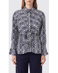 Max Mara - Monogram Print Pure Silk Shirt With French Collar - Lyst