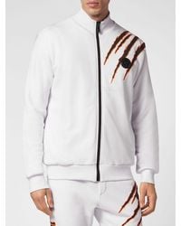 Philipp Plein - High Neck Cotton Zip-Up Sweatshirt With Graphic Print - Lyst