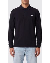 Fred Perry - Langärmeliges Piqué-Baumwoll-Poloshirt Mit Gesticktem Logo - Lyst