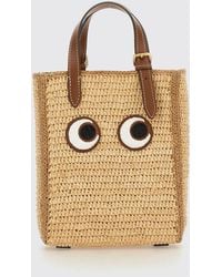 Anya Hindmarch - Eyes Raffia Mini Handbag With Graphic Print And Double Handle - Lyst