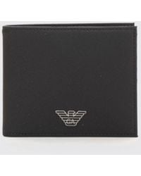Emporio Armani - Monogram Saffiano Leather Bifold Wallet With Metal Eagle Logo - Lyst