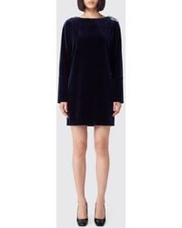 Versace - Velvet Mini Sheath Dress With Rhinestones And Round Neck - Lyst