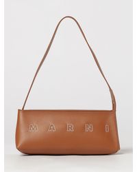 Marni - Museo Calfskin Leather Shoulder Bag With Embroidered Logo - Lyst