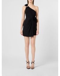 Philipp Plein - One-Shoulder Cotton Jersey Mini Dress With Crystals And Skull - Lyst