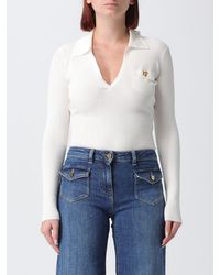 Elisabetta Franchi - Slim Fit Long-Sleeved V-Neck Bodysuit With Ruffles - Lyst