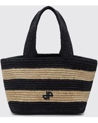 Patou - Bicolour Striped Raffia Handbag With Embroidered Logo - Lyst