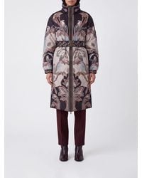 FARM Rio - Long Paisley Print Polyester Puffer Jacket With Waist Belt - Lyst