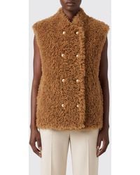Twinset - Double-Breasted Faux Shearling Gilet With High Neck And Sleeveless Design - Lyst