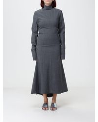 Thelatest - Edda High-Neck Virgin Wool Blend Midi Dress With Asymmetrical Hem - Lyst