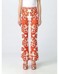 Dolce & Gabbana - Dolce &Amp Gabbana Majolica-Print High-Waisted Silk Flare Trousers - Lyst