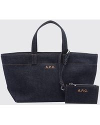 A.P.C. - Le Drummer Cotton Denim Handbag With Embroidered Logo And Double Handle - Lyst