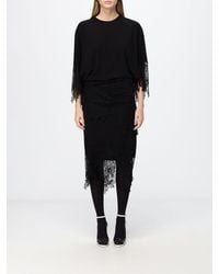 Blumarine - Asymmetrical Viscose Midi Dress With Lace Inserts - Lyst
