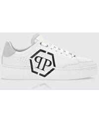 Philipp Plein - Monogram Calf Leather Low-Top Sneakers With Hexagon Logo - Lyst