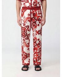 Dolce & Gabbana - Dolce &Amp Gabbana Majolica Print Straight-Leg Silk Trousers - Lyst