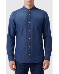 Boglioli - Long-Sleeve Cotton Denim Shirt With Mandarin Collar - Lyst
