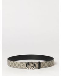 Gucci - Reversible Gg Supreme Canvas And Leather Belt With Monogram Buckle - Lyst