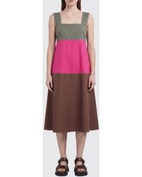Marni - Flared Abstract Print Ramie And Viscose Midi Dress With Square Neck - Lyst