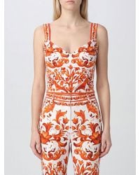 Dolce & Gabbana - Dolce &Amp Gabbana Majolica Print Silk Cropped Corset Top - Lyst