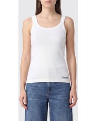AMISH - Slim Fit Cotton U-Neck Tank Top With Thin Straps - Lyst