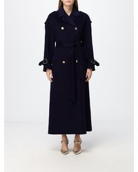 Elisabetta Franchi - Double-Breasted Long Wool Coat With Belt And Epaulettes - Lyst