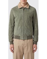 Canali - Suede Leather Bomber Jacket With Fur Collar And Elasticated Hem - Lyst