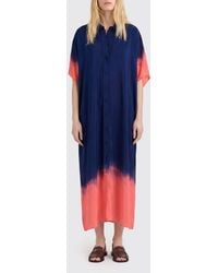Momoní - Momon&Igrave Bicolor Abstract Print Silk Midi Shirtdress With Tie-Waist Belt - Lyst