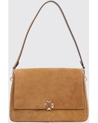 Tory Burch - Charlie Suede Shoulder Bag With Double T Logo - Lyst