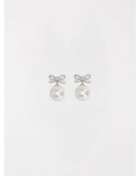 Self-Portrait - Crystal Bow And Pearl Dangling Brass Earrings - Lyst
