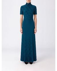 Rabanne - High-Neck Long Satin Evening Gown With Sequins - Lyst