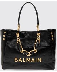 Balmain - 1945 Soft Calfskin Leather Shoulder Bag With Lettering Logo And Four Handles - Lyst