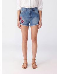 MC2 Saint Barth - High-Waisted Shorts With Floral Embroidery And Frayed Hem - Lyst
