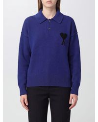 Ami Paris - Polo De Punto De Algodón De Manga Larga Con Logo Ami De Cœur - Lyst