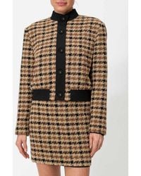 Twinset - Houndstooth Tweed Bomber Jacket With High Neck And Elasticated Hem - Lyst