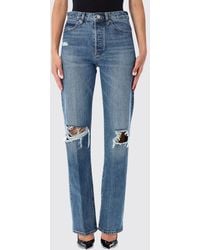 FRAME - The Vertical High-Waisted Straight-Leg Distressed Jeans - Lyst