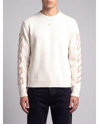 Off-White c/o Virgil Abloh - Wool-Blend Crewneck Jumper With Inlaid Arrow Logo - Lyst