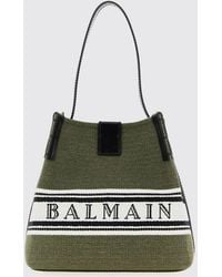 Balmain - Cotton Blend Shoulder Bag With Logo - Lyst