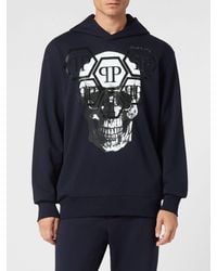 Philipp Plein - Cotton Hoodie With Skull Print And Rhinestone Logo - Lyst