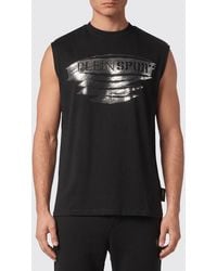 Philipp Plein - Cotton Crew Neck Tank Top With Contrast Laminated Logo - Lyst