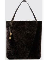 Chloé - Chlo&Eacute Spin Shearling Tote Bag With Double Handle And Metal Logo - Lyst