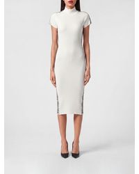 Philipp Plein - Ribbed-Knit Sheath Midi Dress With Rhinestone Embroidery - Lyst