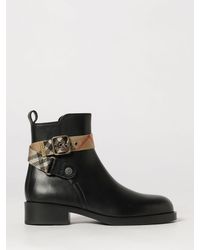 Burberry - Huntley Leather Biker Ankle Boots With Vintage Check Inserts - Lyst